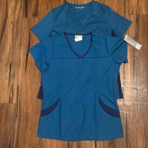 2 new scrub tops, Caribbean blue
